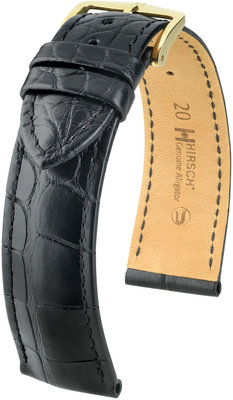 Czarny skórzany pasek Hirsch Genuine Alligator M10200759-1 (skóra aligatora)